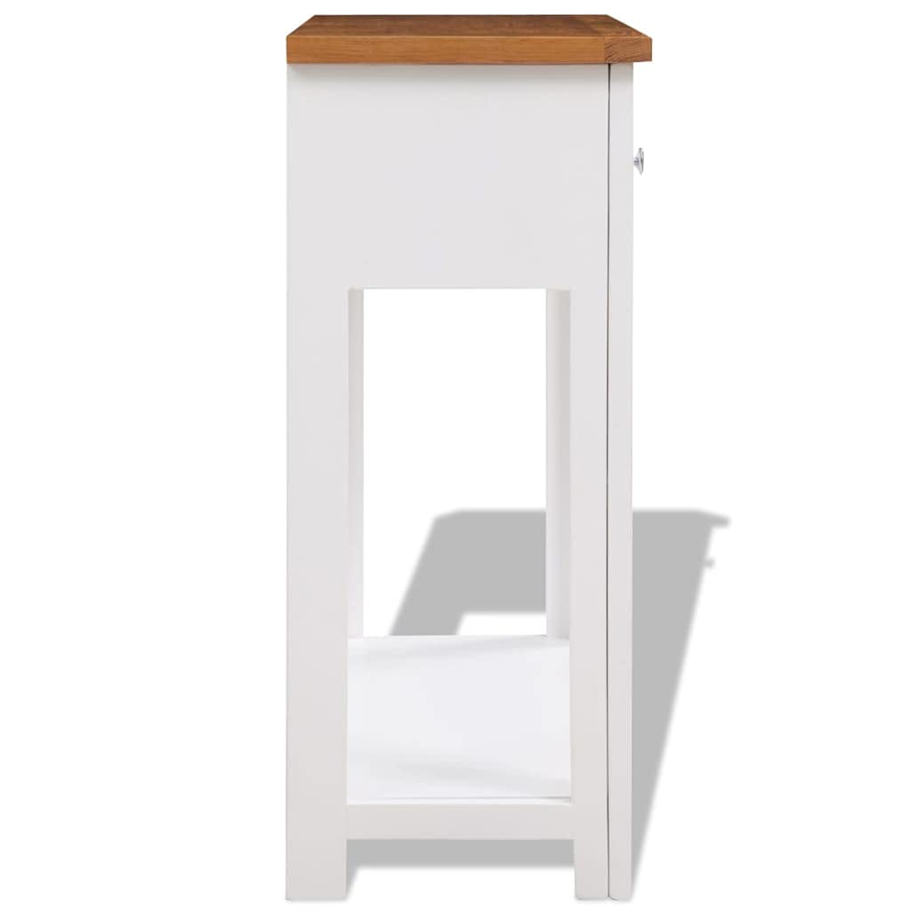 Solid Oak Wood Console Table with Drawers and Shelf W438