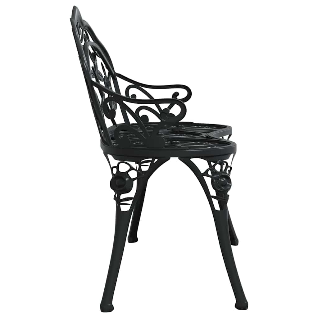 Cast Aluminum Black Patio Bench with Backrest L31225