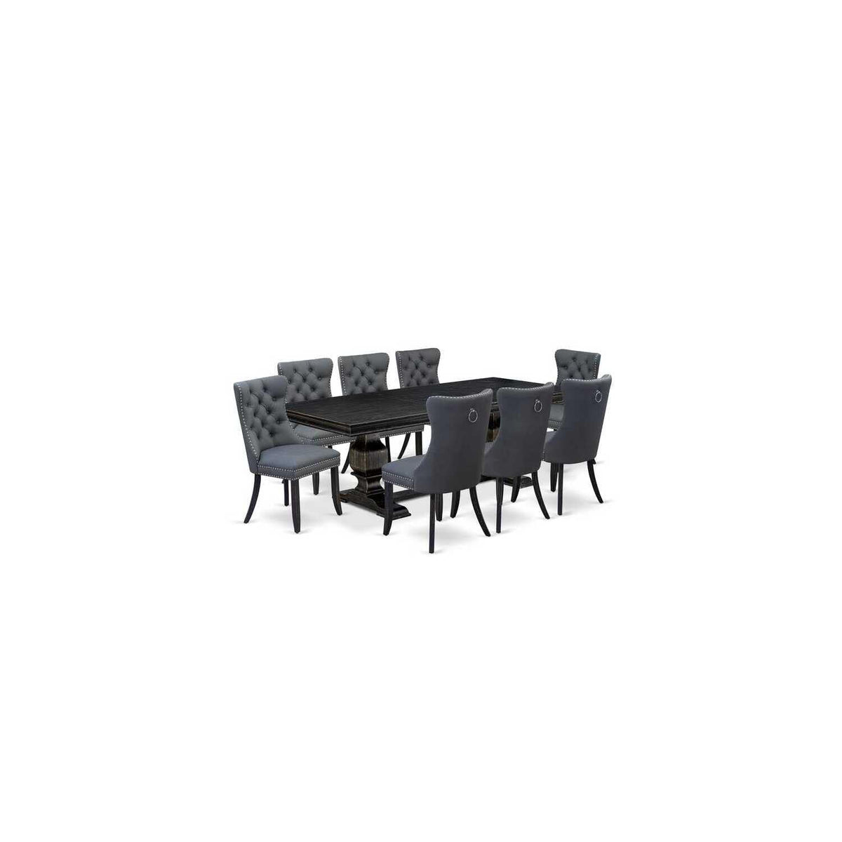 9 Piece Dining Table Set with 8 Faux Leather Chairs Y450