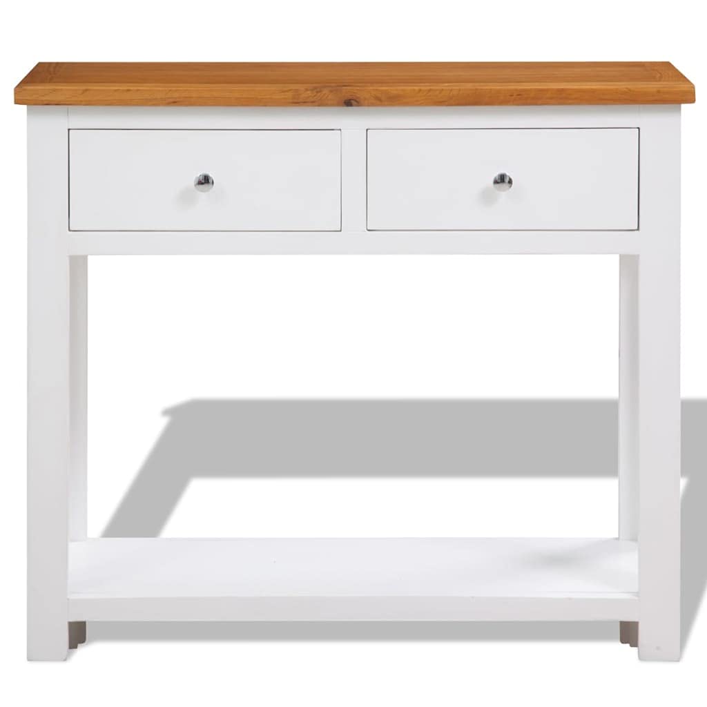 Solid Oak Wood Console Table with Drawers and Shelf W438