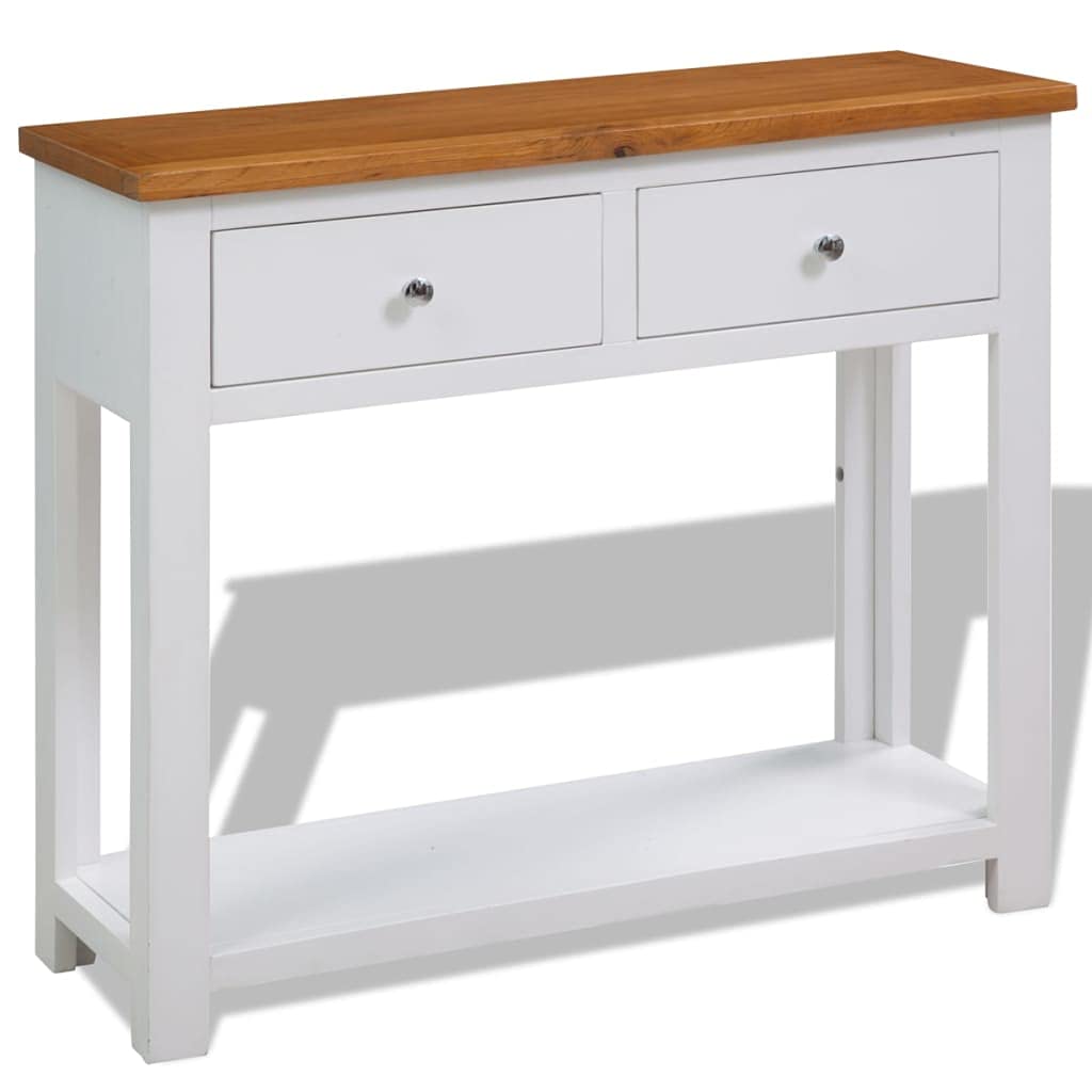 Solid Oak Wood Console Table with Drawers and Shelf W438