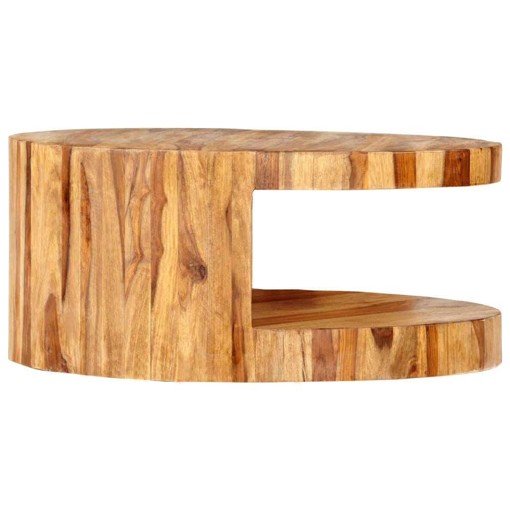 Sheesham Wood Round Coffee Table with Storage Shelf V820