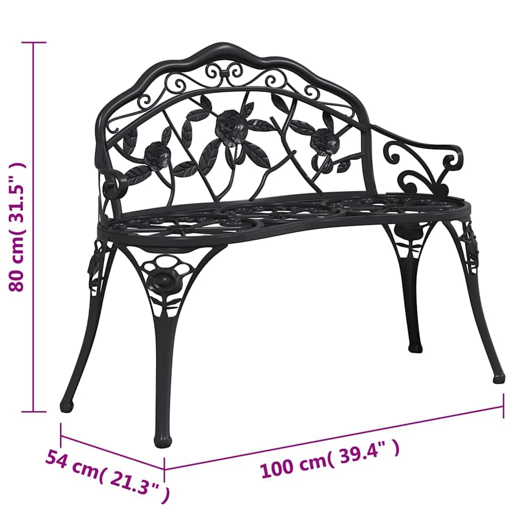 Cast Aluminum Black Patio Bench with Backrest L31225