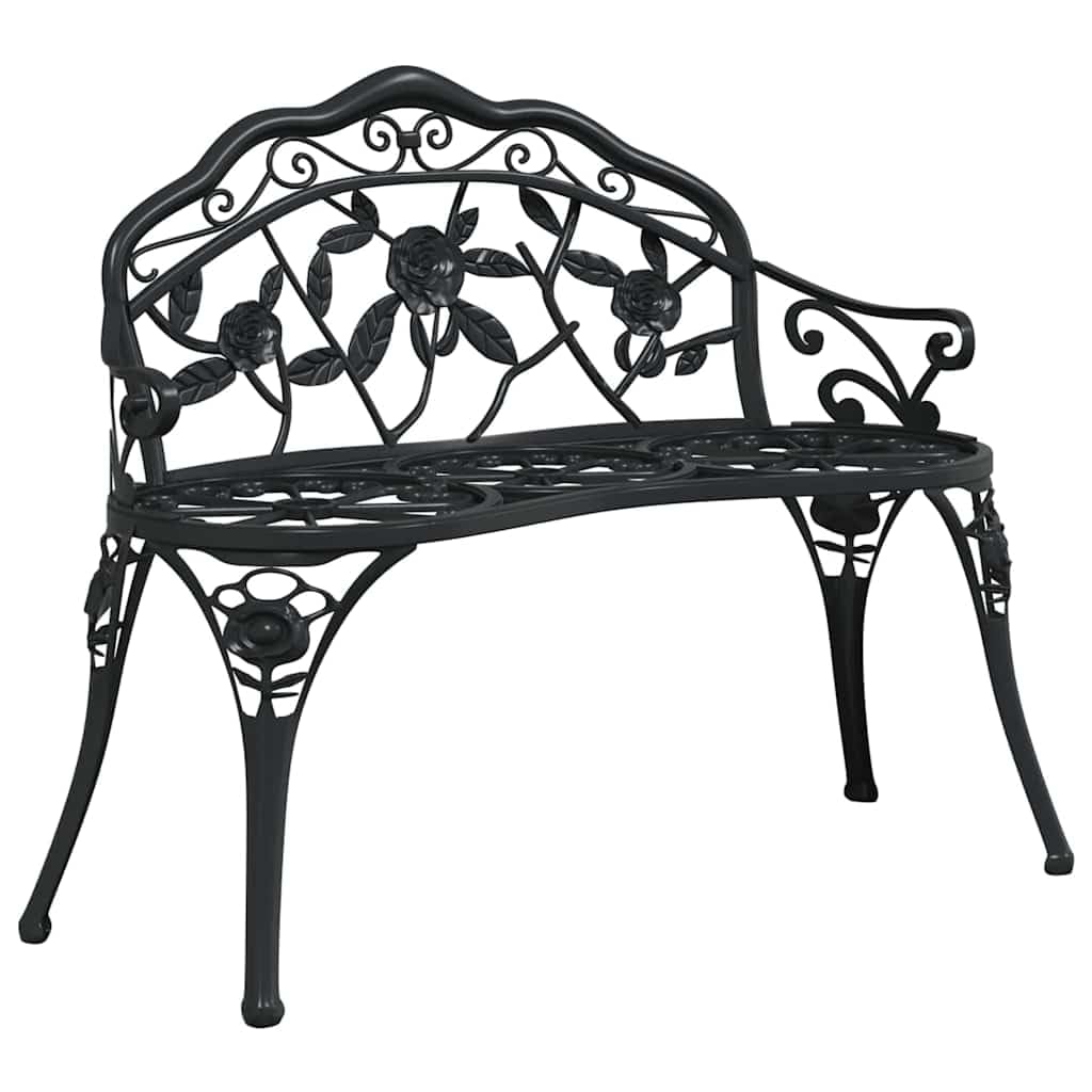 Cast Aluminum Black Patio Bench with Backrest L31225