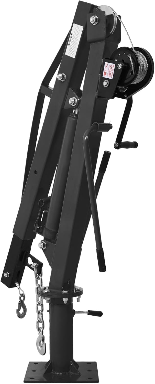 Hydraulic Pickup Truck Crane with Hand Winch, 2000 lb Capacity, 360° Rotation, Black N652