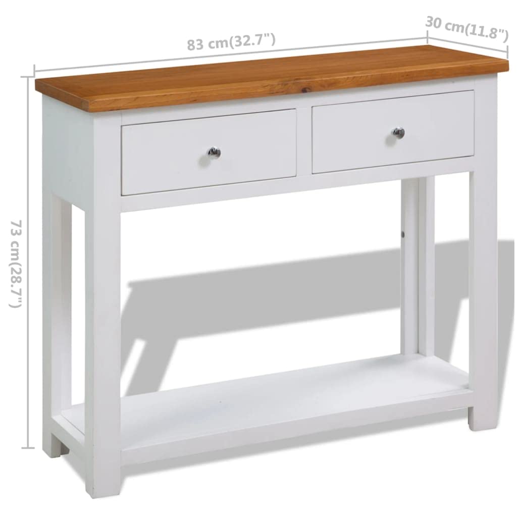 Solid Oak Wood Console Table with Drawers and Shelf W438