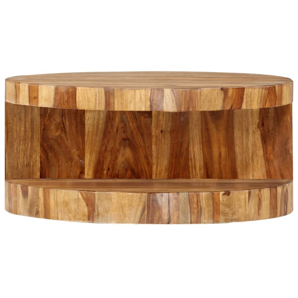 Sheesham Wood Round Coffee Table with Storage Shelf V820