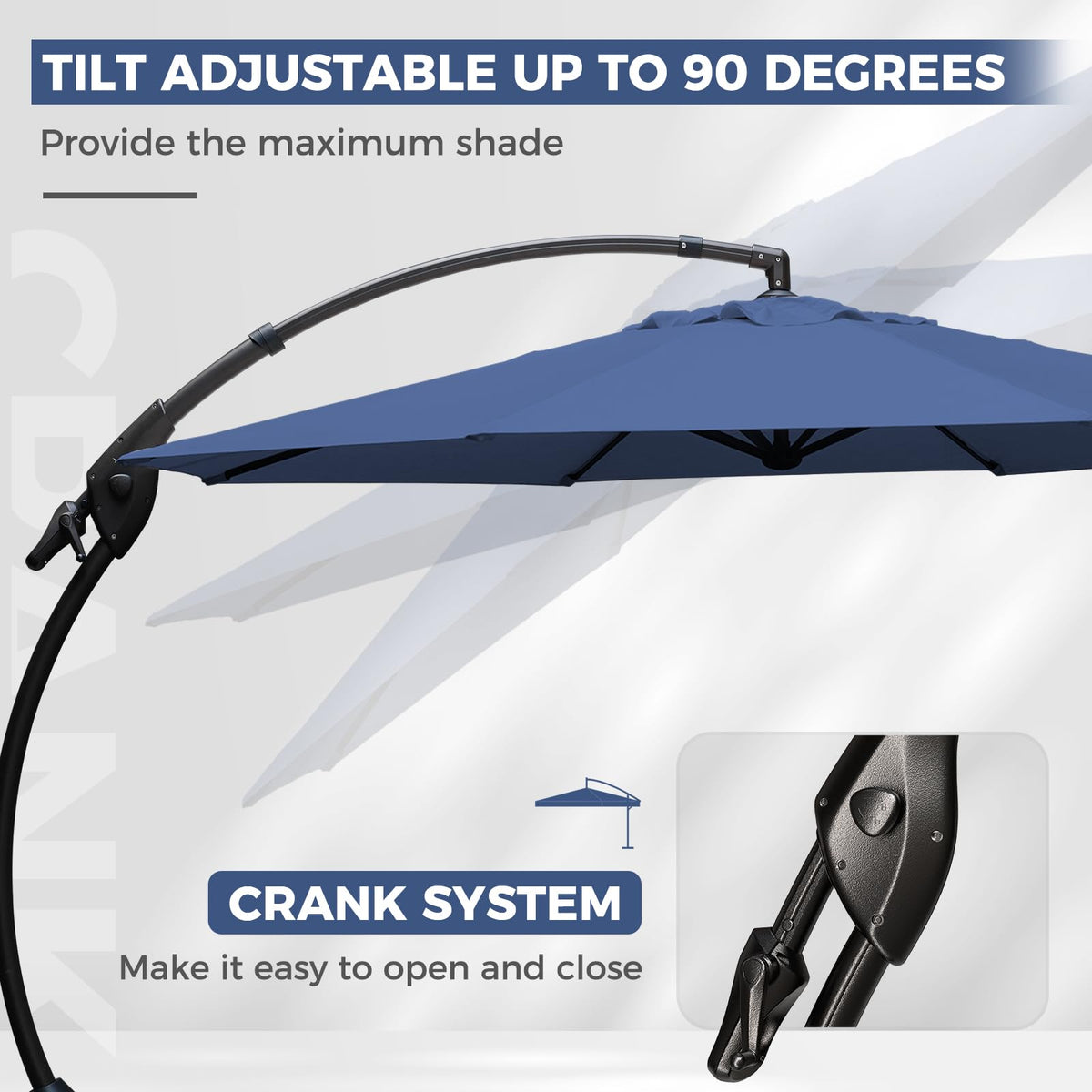 12FT Cantilever Round Umbrella with Base & Cover Navy Blue L49439