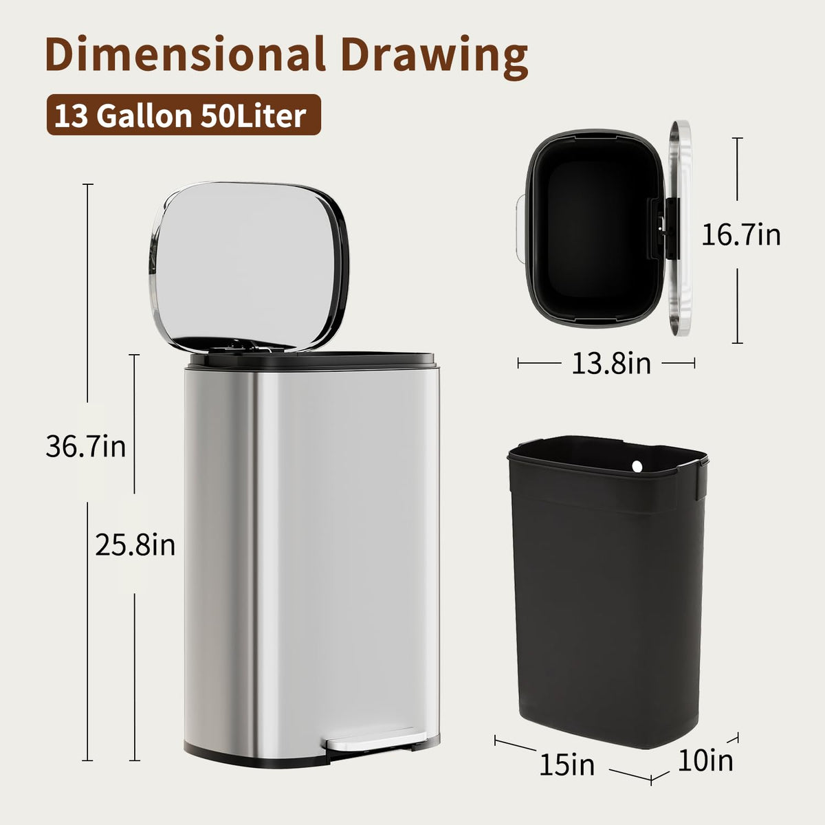 13G Steel Trash Can with Lid E866513