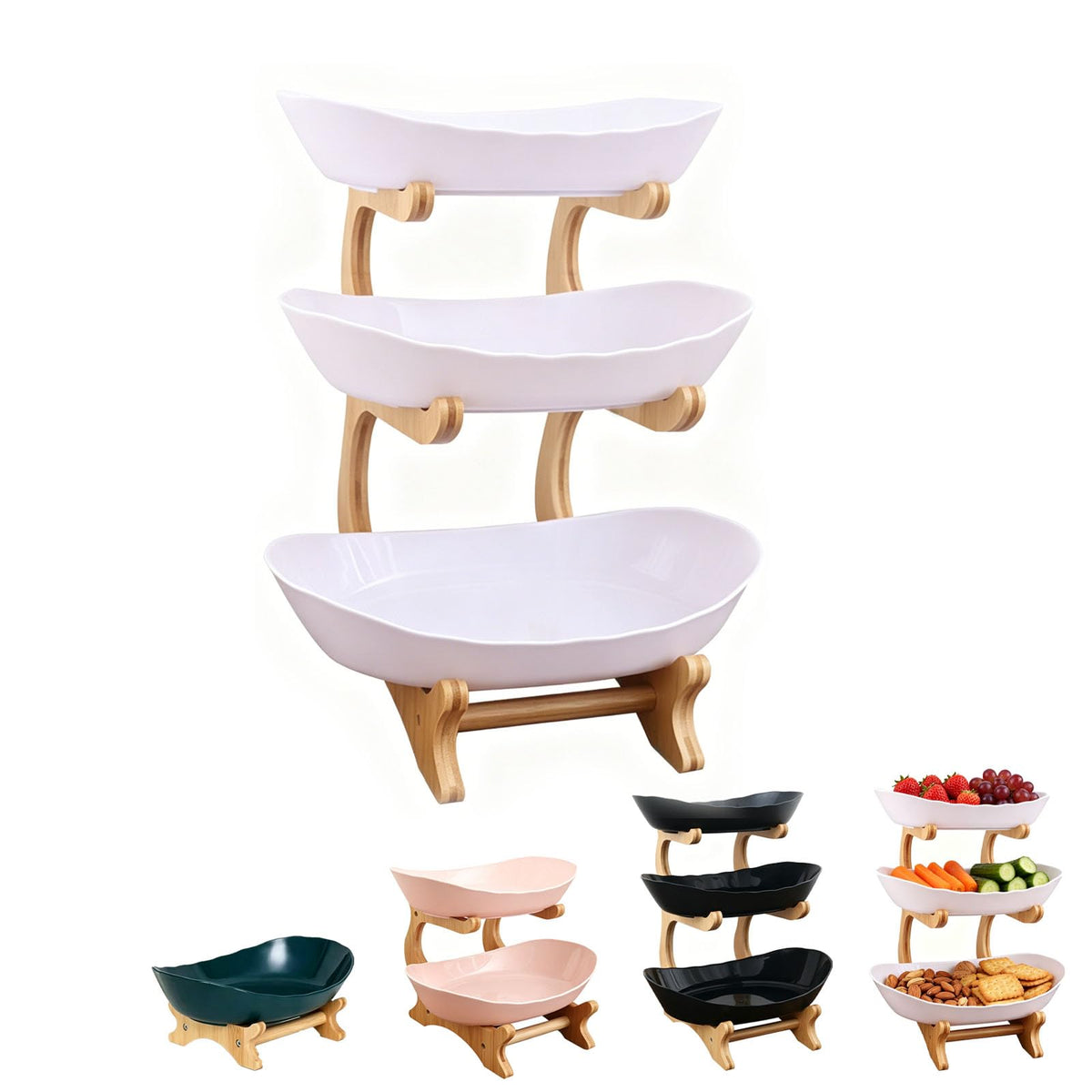 3 Tier Oval Fruit Basket with Bamboo Stand O54685