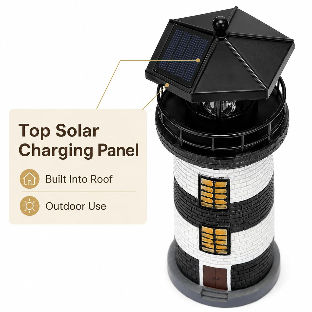Solar Lighthouse Garden Light, Resin Outdoor Lighthouse Ornament with Rotating LED Beacon U23816