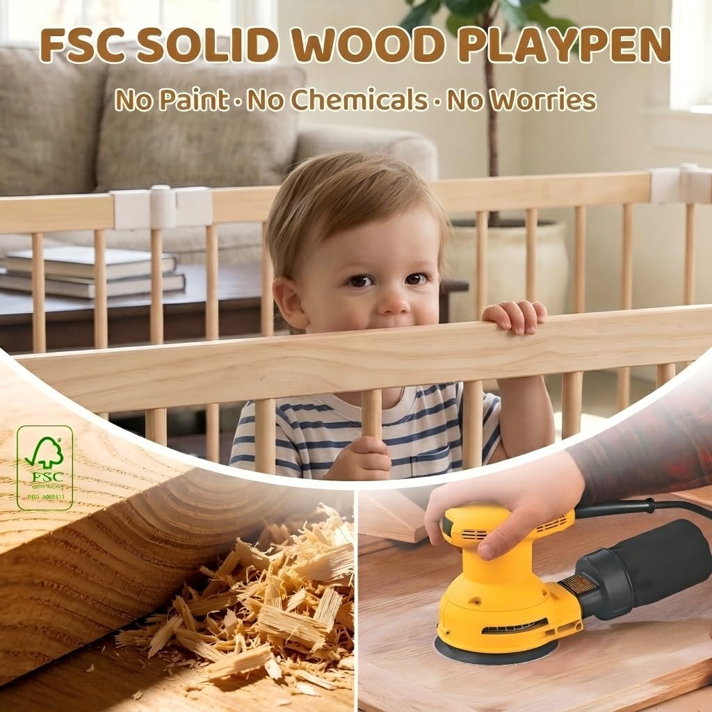 Foldable Wooden Baby Playpen with Adjustable Size and Shape C733
