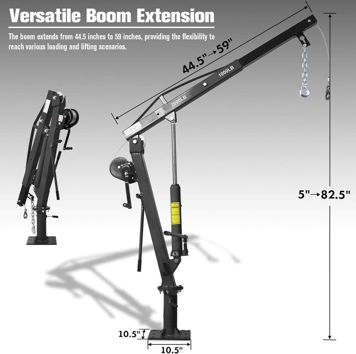 Hydraulic Pickup Truck Crane with Hand Winch, 2000 lb Capacity, 360° Rotation, Black N652