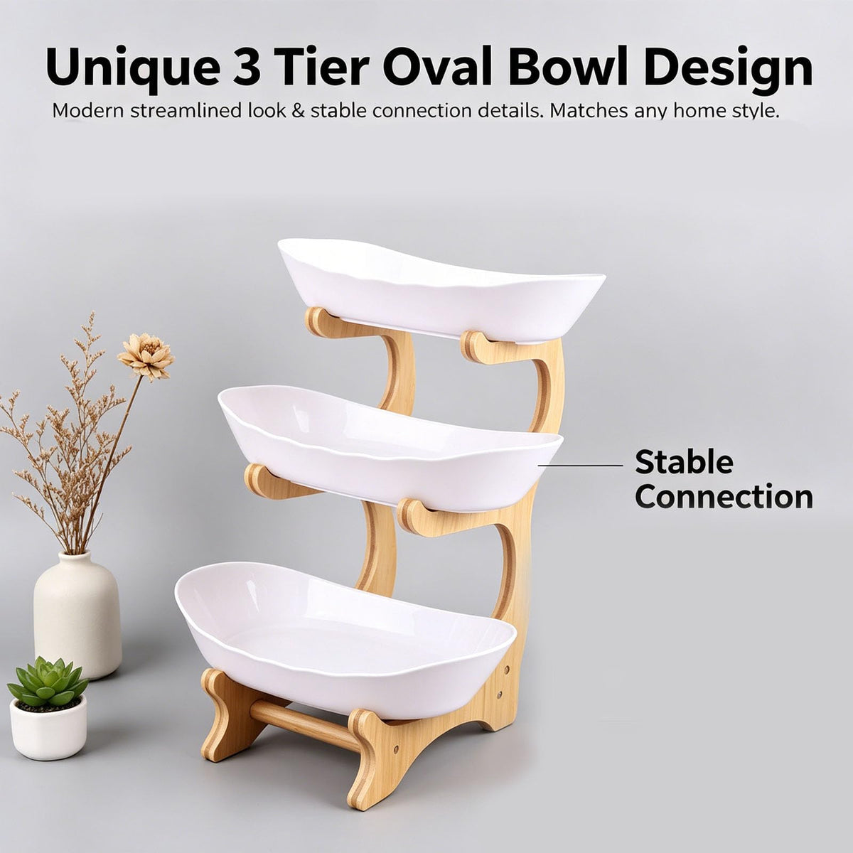 3 Tier Oval Fruit Basket with Bamboo Stand O54685