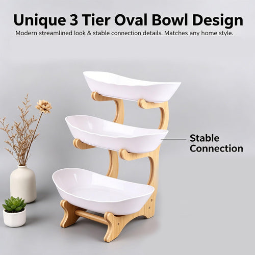 3 Tier Oval Fruit Basket with Bamboo Stand O54685