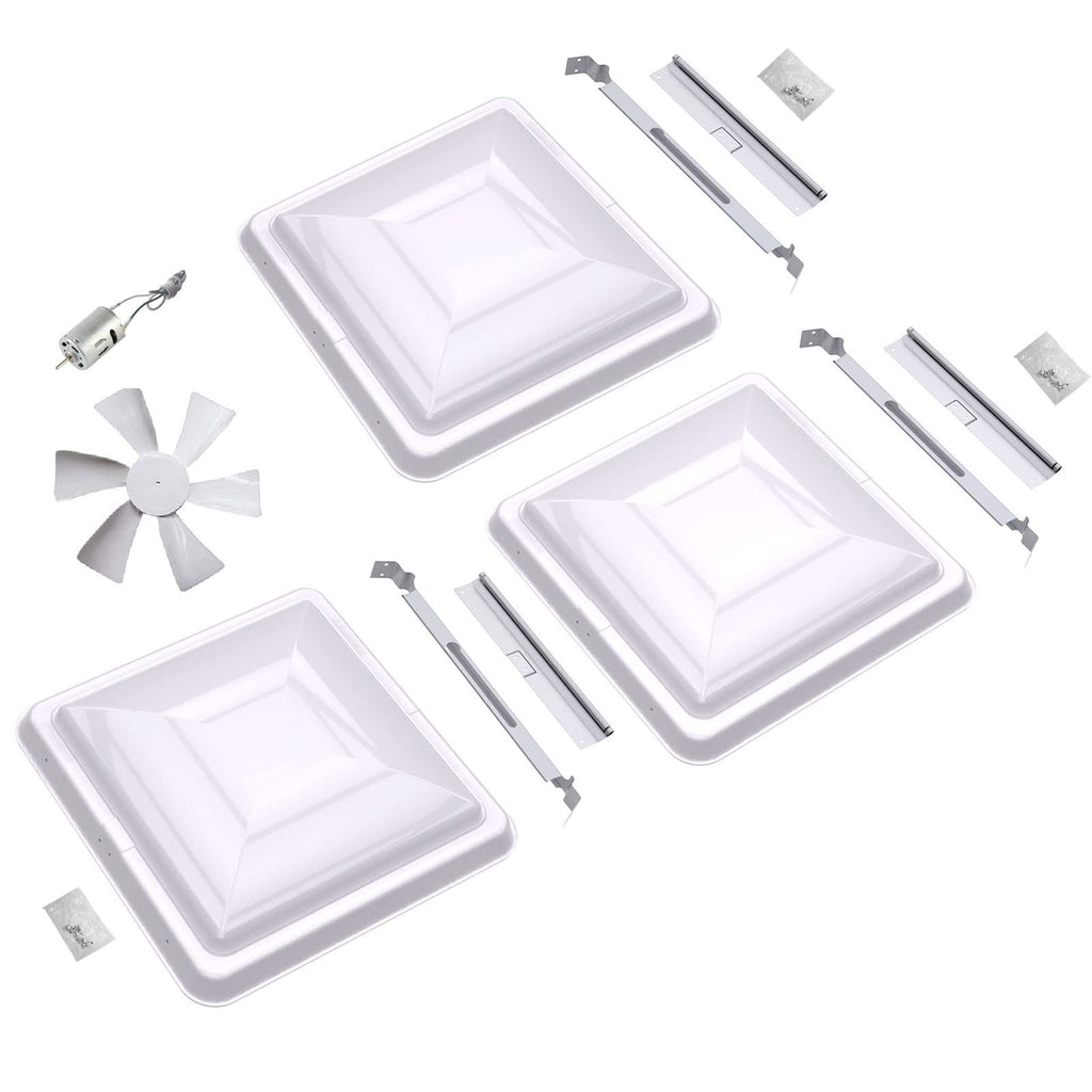 3 Packs 14" White RV Roof Vent Cover Replacement with 6" Fan Blade and 12 Volt Motor U25901