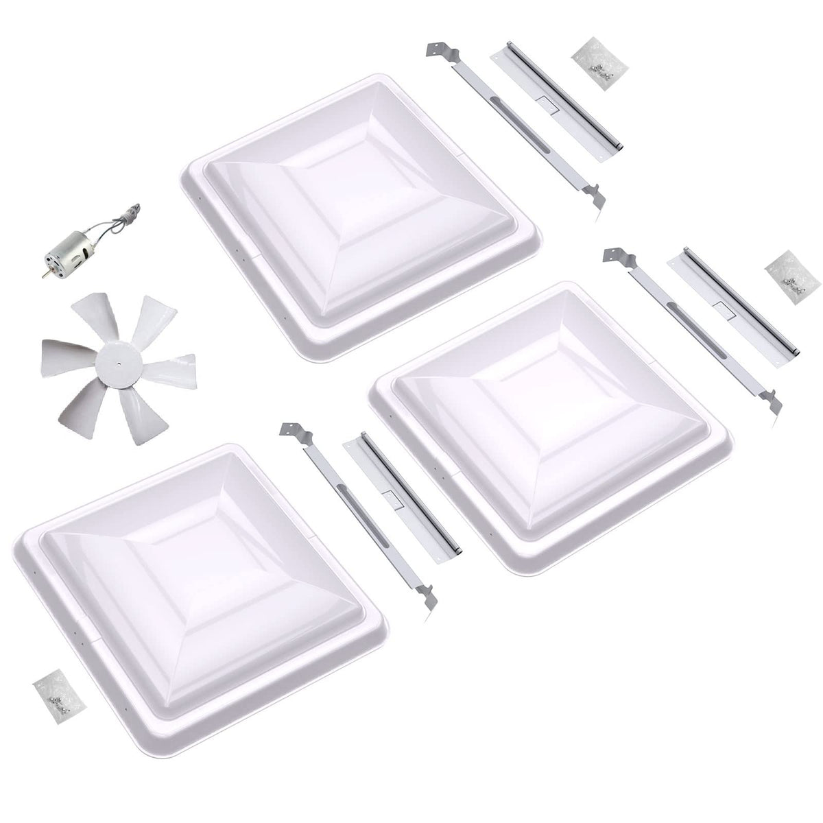 3 Packs 14" White RV Roof Vent Cover Replacement with 6" Fan Blade and 12 Volt Motor U25901