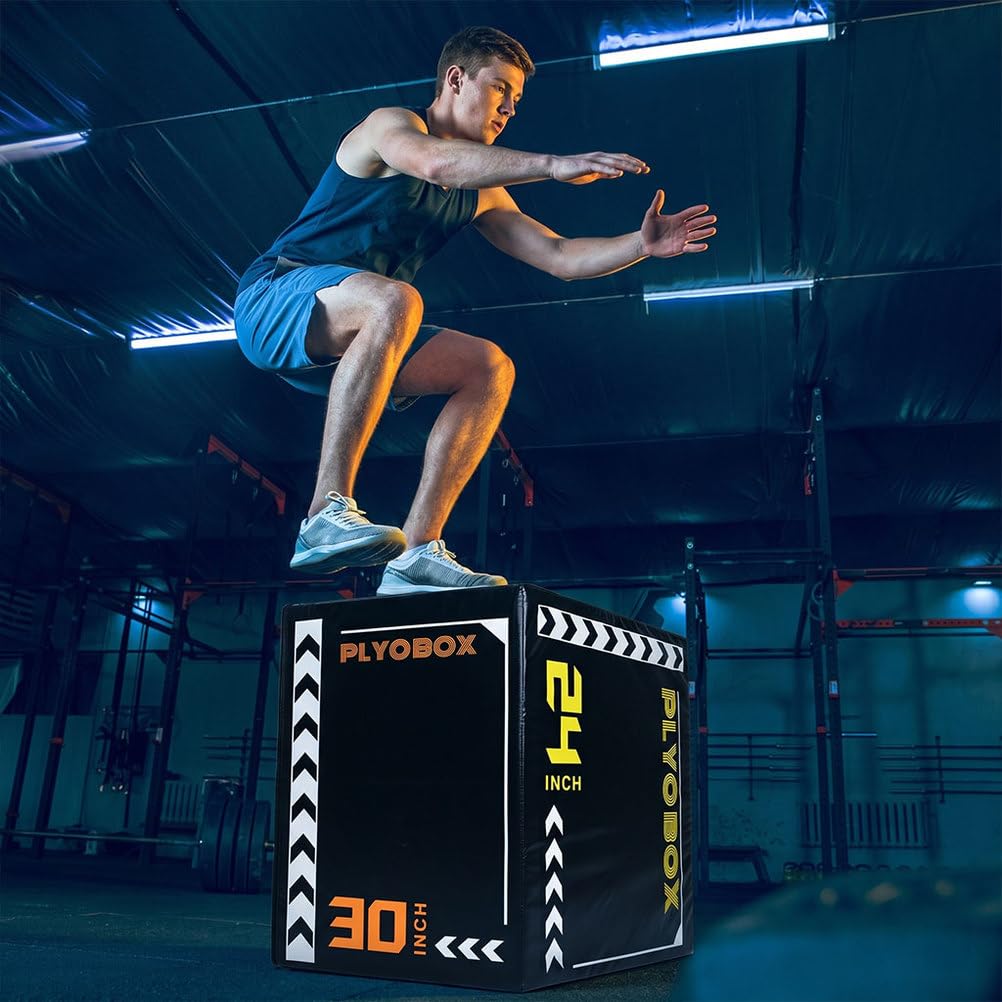 3-in-1 Foam Plyometric Jump Box, 20/24/30 Inch Plyo Box with Non-Slip PVC Cover O718876