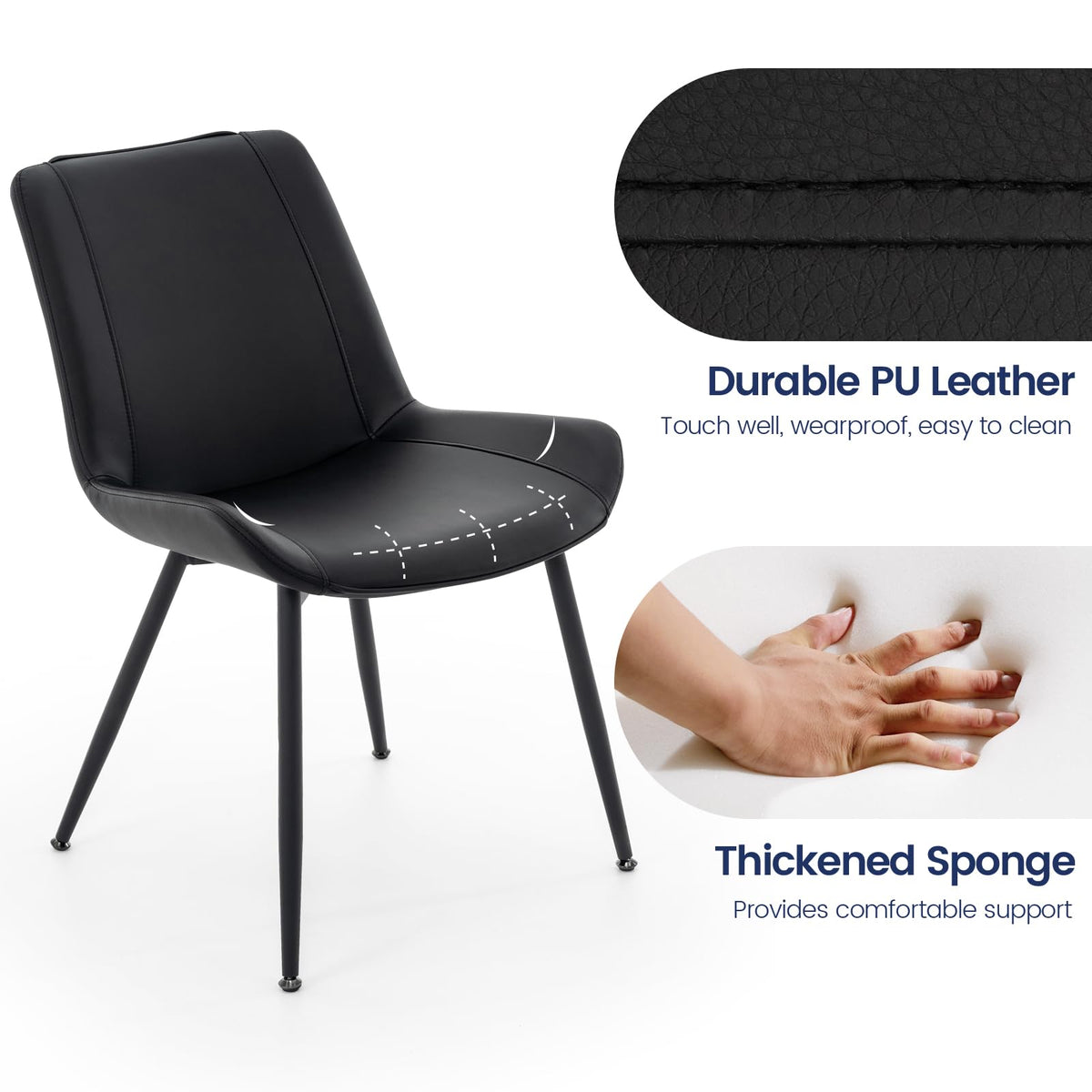 Black PU Leather Dining Chairs Set of 2 P898