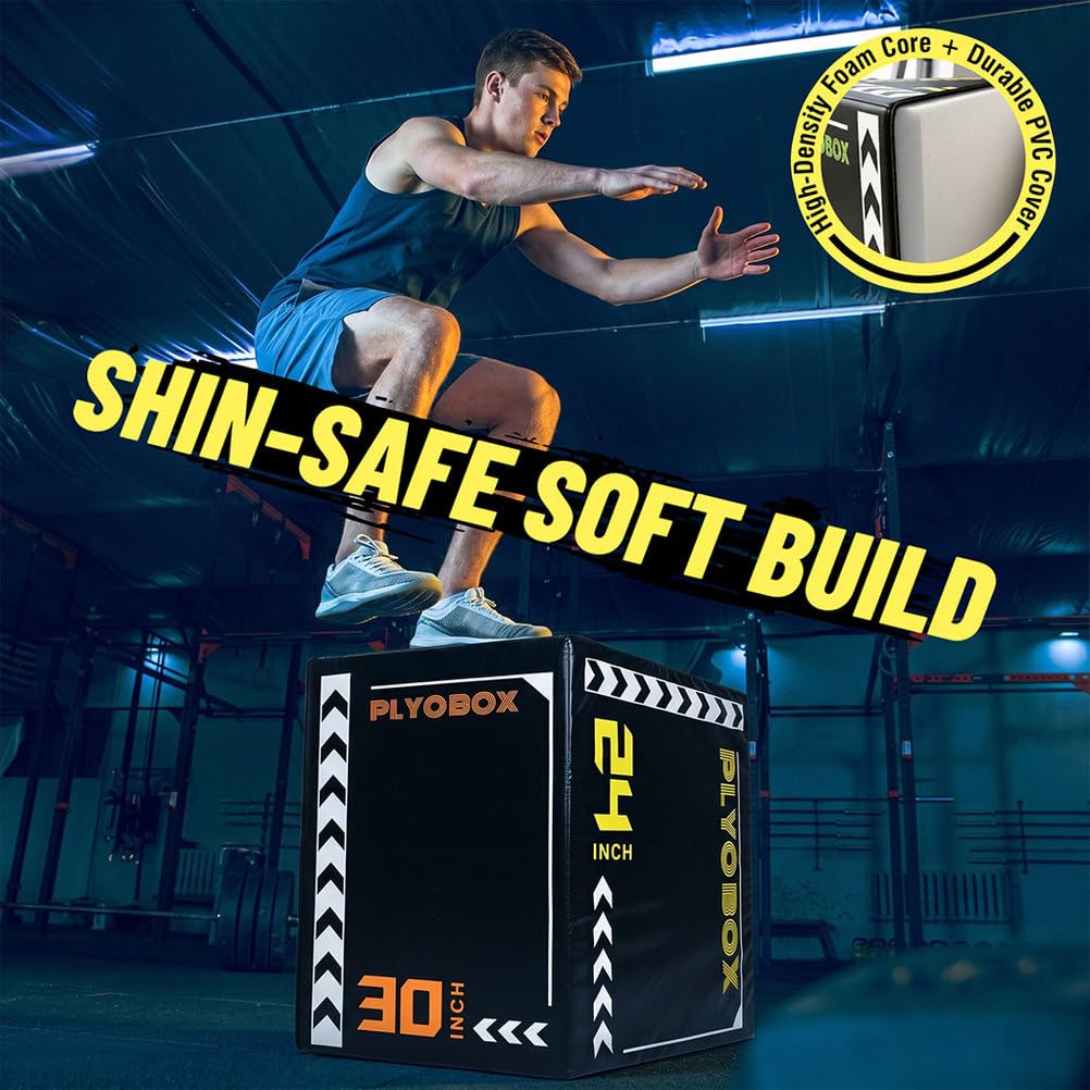 3-in-1 Foam Plyometric Jump Box, 20/24/30 Inch Plyo Box with Non-Slip PVC Cover O718876