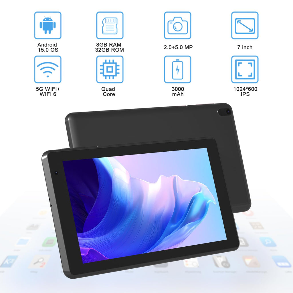 Android 15 Tablet 7 inch 8GB RAM 32GB ROM Black M51019
