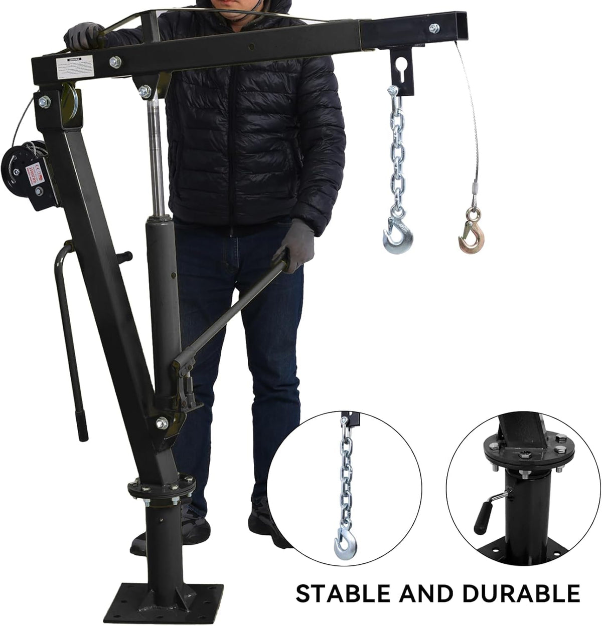 Hydraulic Pickup Truck Crane with Hand Winch, 2000 lb Capacity, 360° Rotation, Black N652