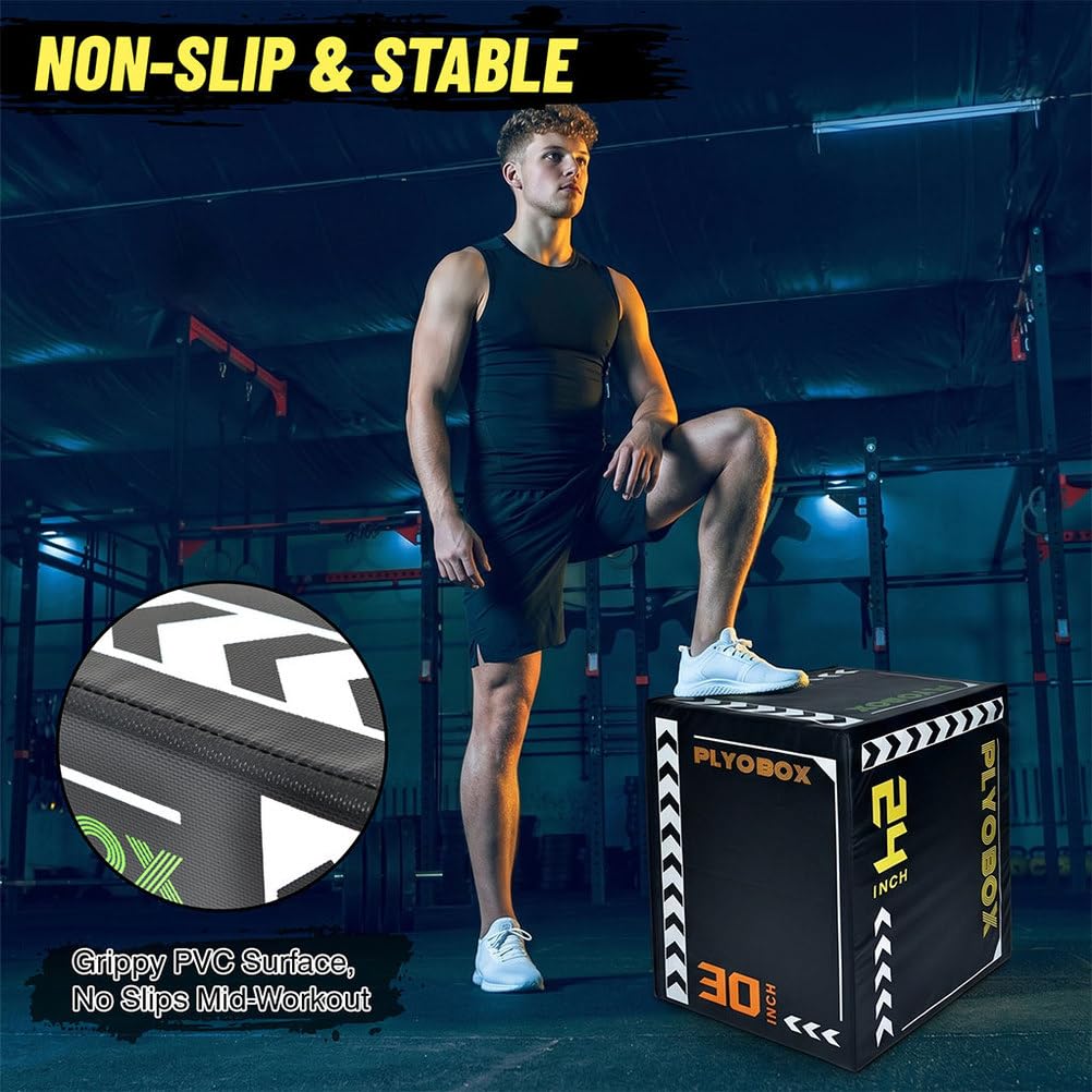 3-in-1 Foam Plyometric Jump Box, 20/24/30 Inch Plyo Box with Non-Slip PVC Cover O718876