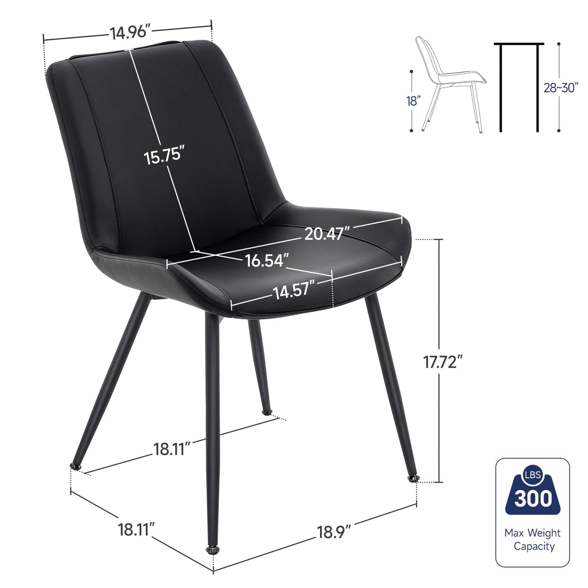 Black PU Leather Dining Chairs Set of 2 P898