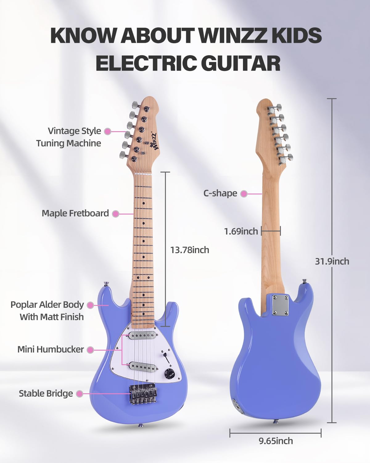 30 Inch 1/4 Size Purple Electric Guitar Kit with Amp P280