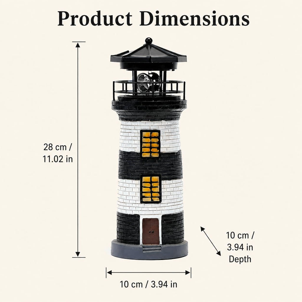Solar Lighthouse Garden Light, Resin Outdoor Lighthouse Ornament with Rotating LED Beacon U23816