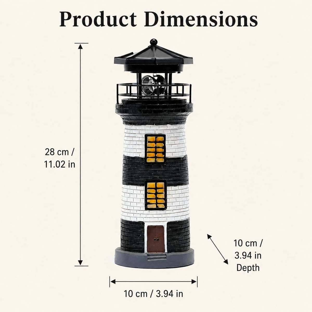 Solar Lighthouse Garden Light, Resin Outdoor Lighthouse Ornament with Rotating LED Beacon U23816