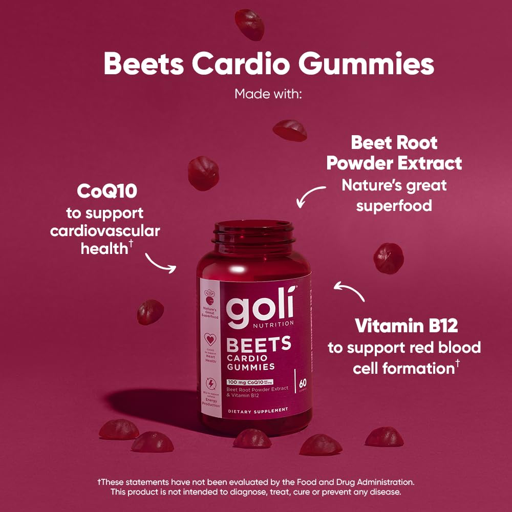 Beets Cardio Gummy 60 Count CoQ10 Beet Root Extract Vegan Gluten-Free R492404