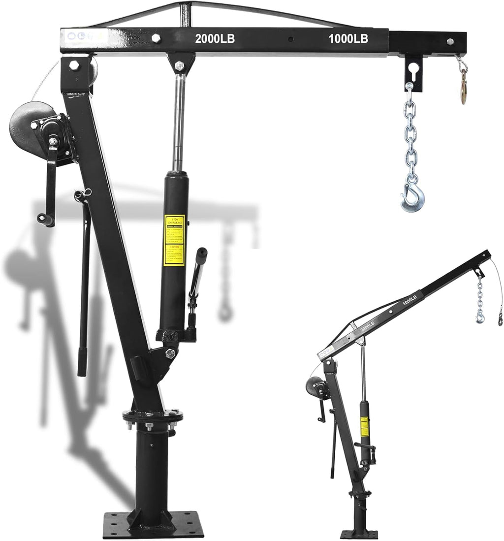 Hydraulic Pickup Truck Crane with Hand Winch, 2000 lb Capacity, 360° Rotation, Black N652