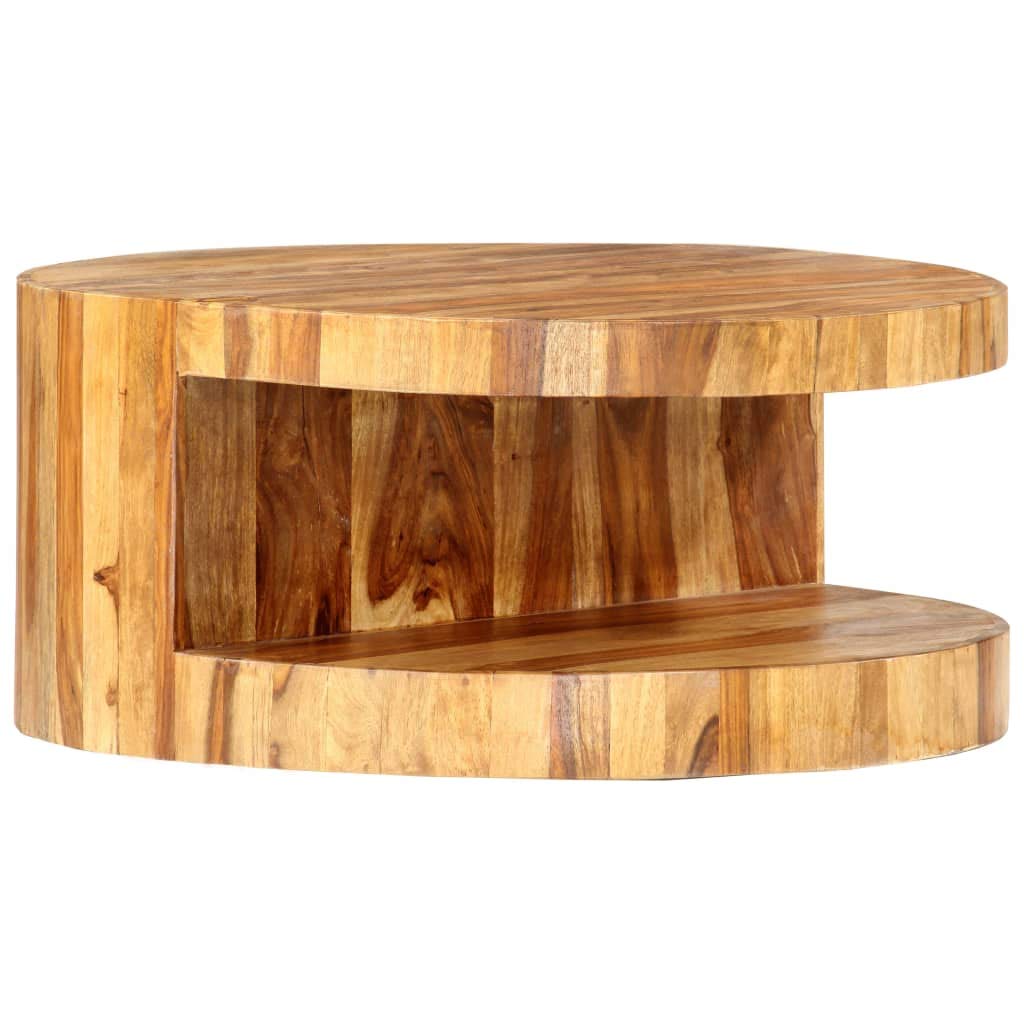 Sheesham Wood Round Coffee Table with Storage Shelf V820