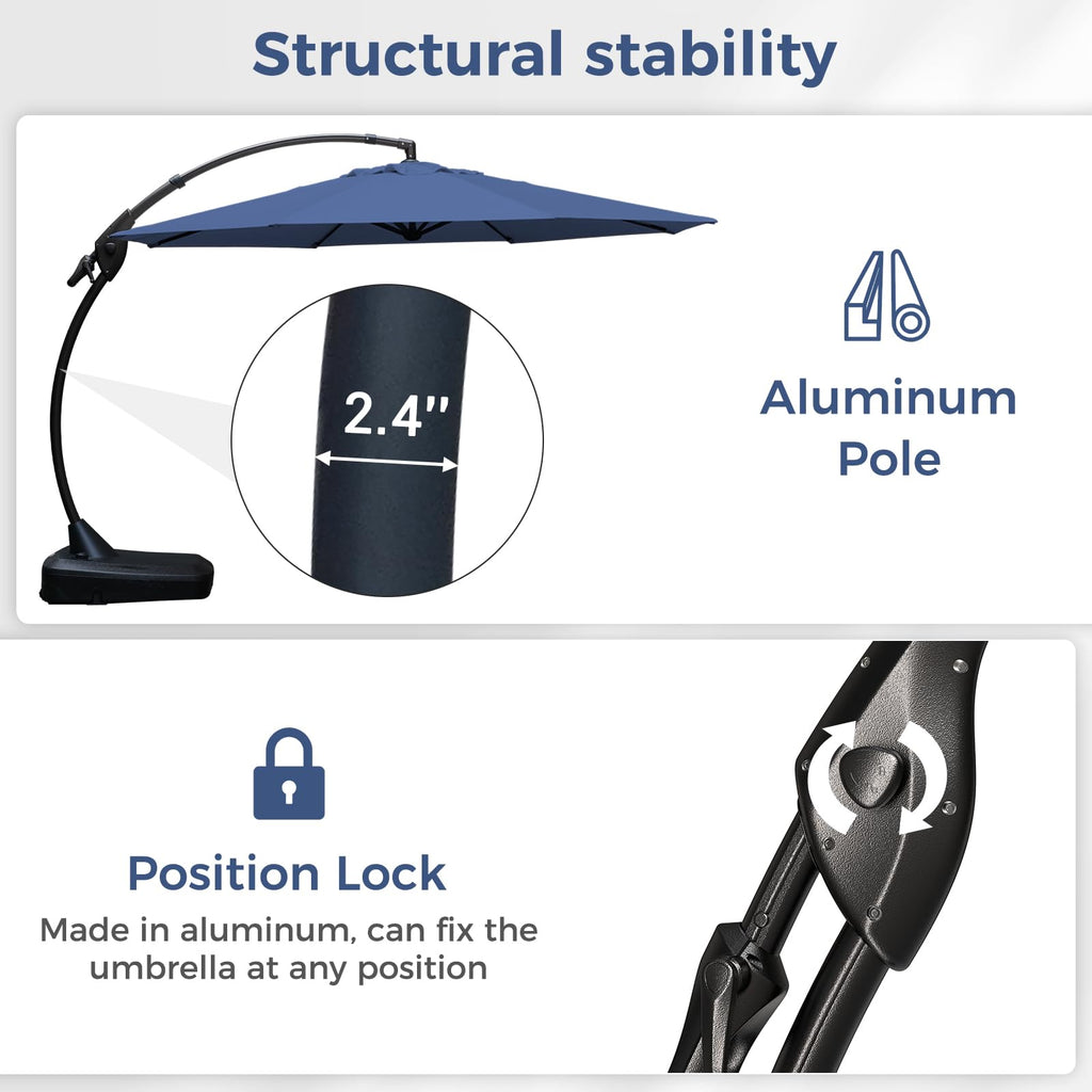 12FT Cantilever Round Umbrella with Base & Cover Navy Blue L49439