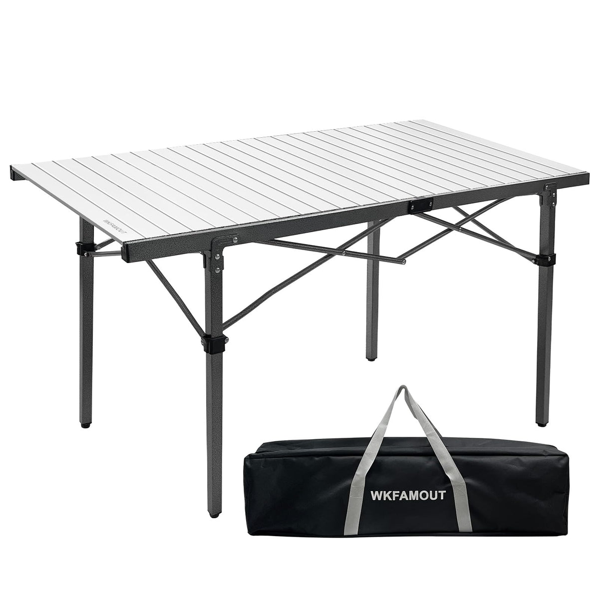 29.9" Tall Folding Camping Table for 2-6 Person, 54.7" Large Aluminum Foldable Roll-up Table Outdoor with Carry Bag for Picnic, Camp, Sturdy, Backyard, Patio J2155