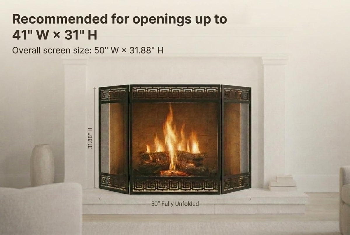 50"x32" 3 Panel Steel Fireplace Screen W82844