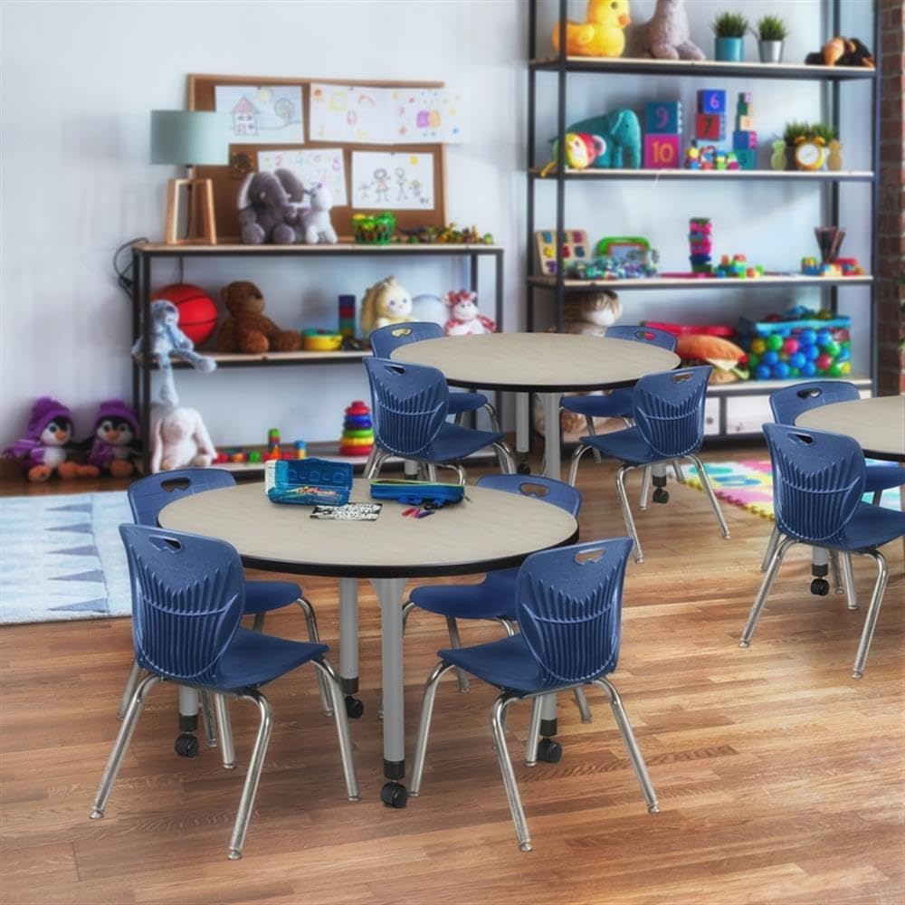 Round Mobile Maple Table with 4 Stack Chairs W436633