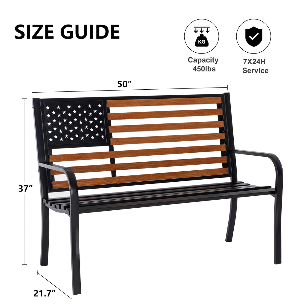 50” Outdoor Garden Bench with Flag Style Cast Iron Metal Frame Z580092