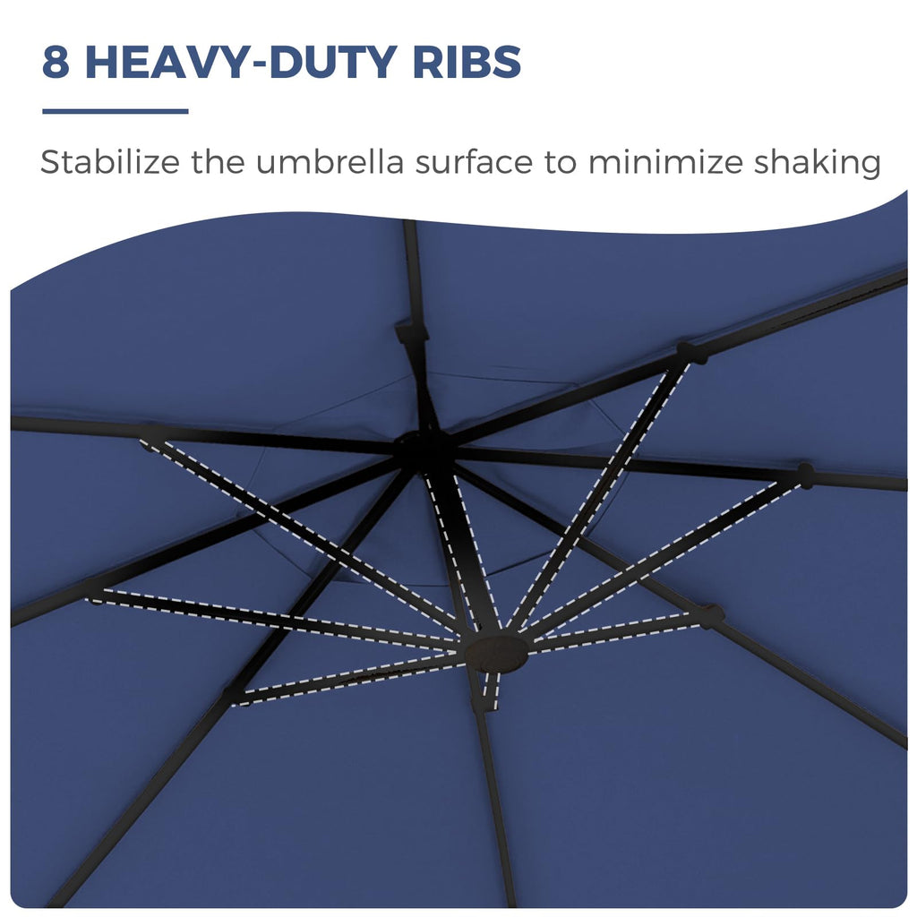 12FT Cantilever Round Umbrella with Base & Cover Navy Blue L49439