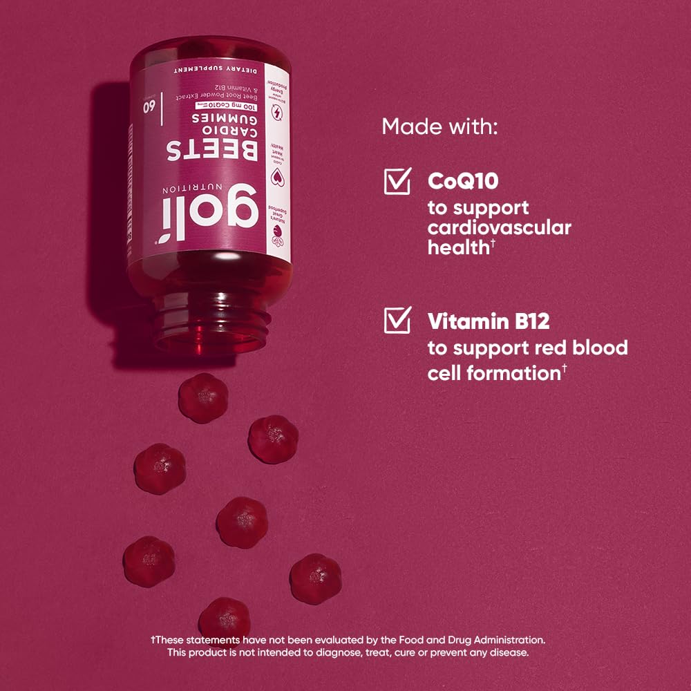 Beets Cardio Gummy 60 Count CoQ10 Beet Root Extract Vegan Gluten-Free R492404