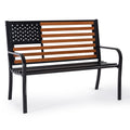 50” Outdoor Garden Bench with Flag Style Cast Iron Metal Frame Z580092