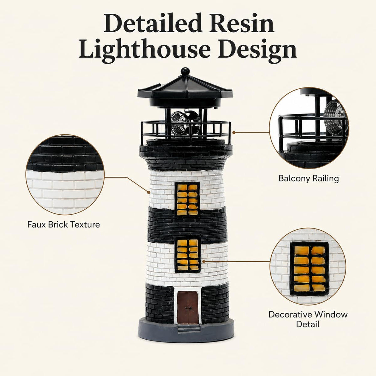 Solar Lighthouse Garden Light, Resin Outdoor Lighthouse Ornament with Rotating LED Beacon U23816