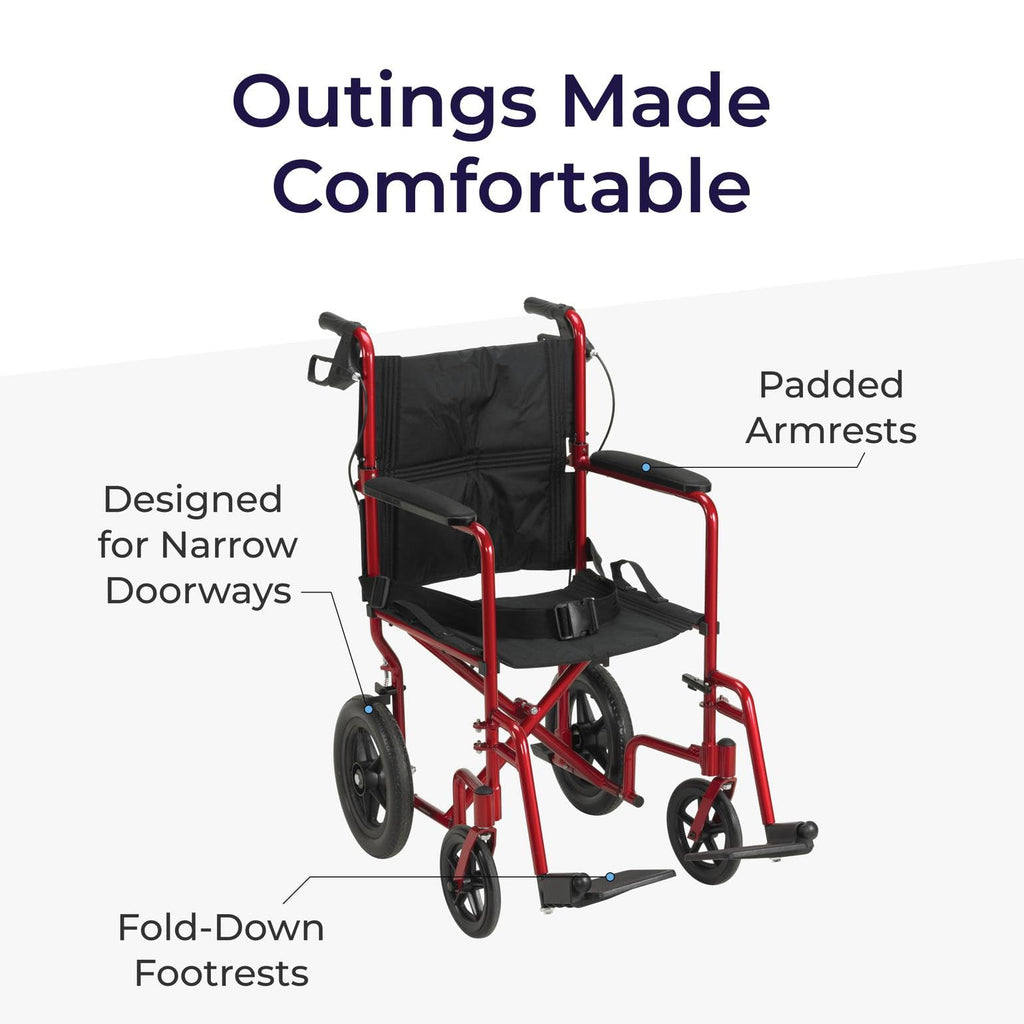 Red Transport Wheelchair with Hand Brakes M43860
