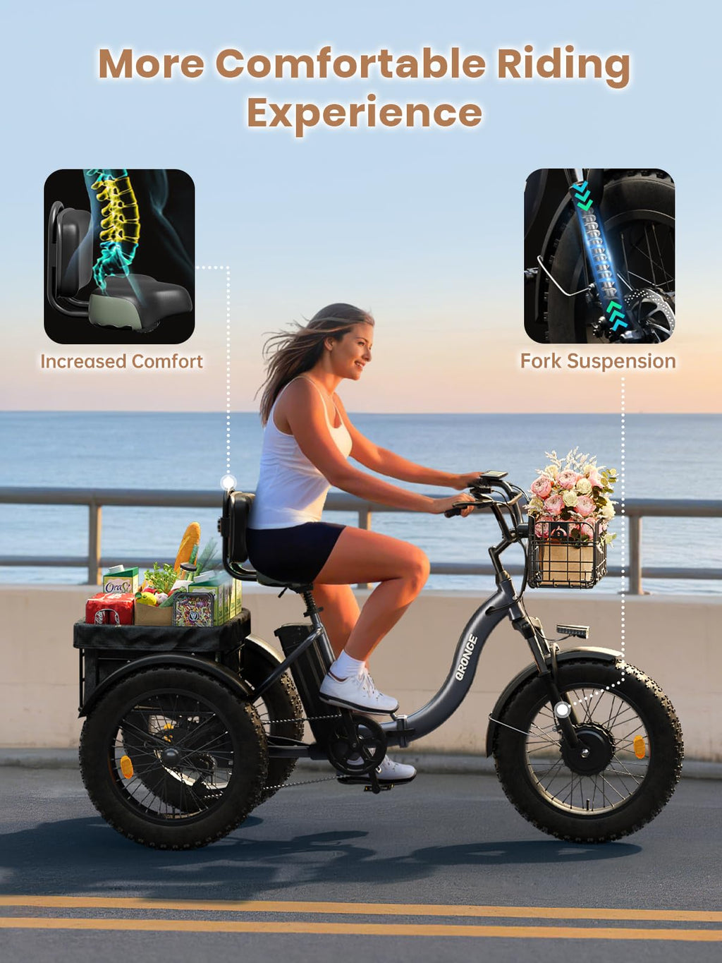 Electric Tricycle for Adults 1200W 36V 20AH Fat Tire Folding Y351