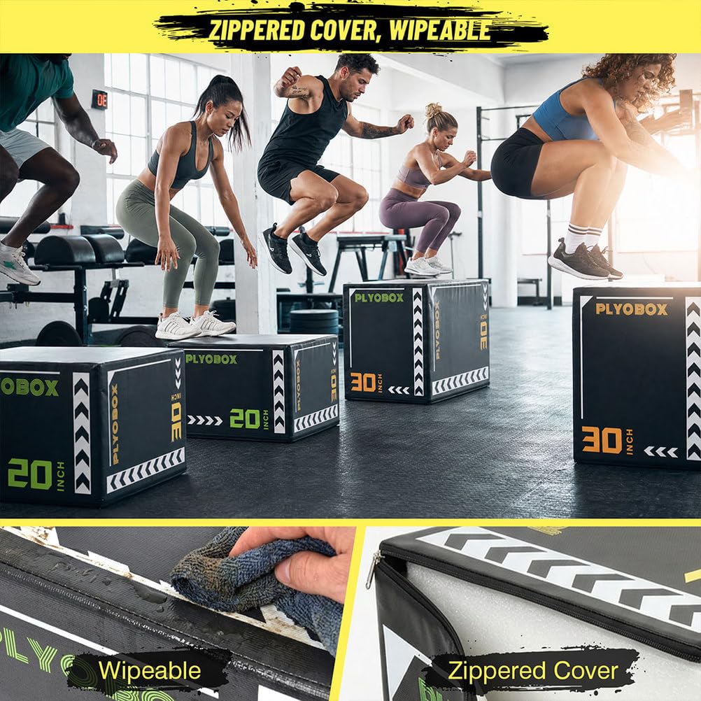 3-in-1 Foam Plyometric Jump Box, 20/24/30 Inch Plyo Box with Non-Slip PVC Cover O718876