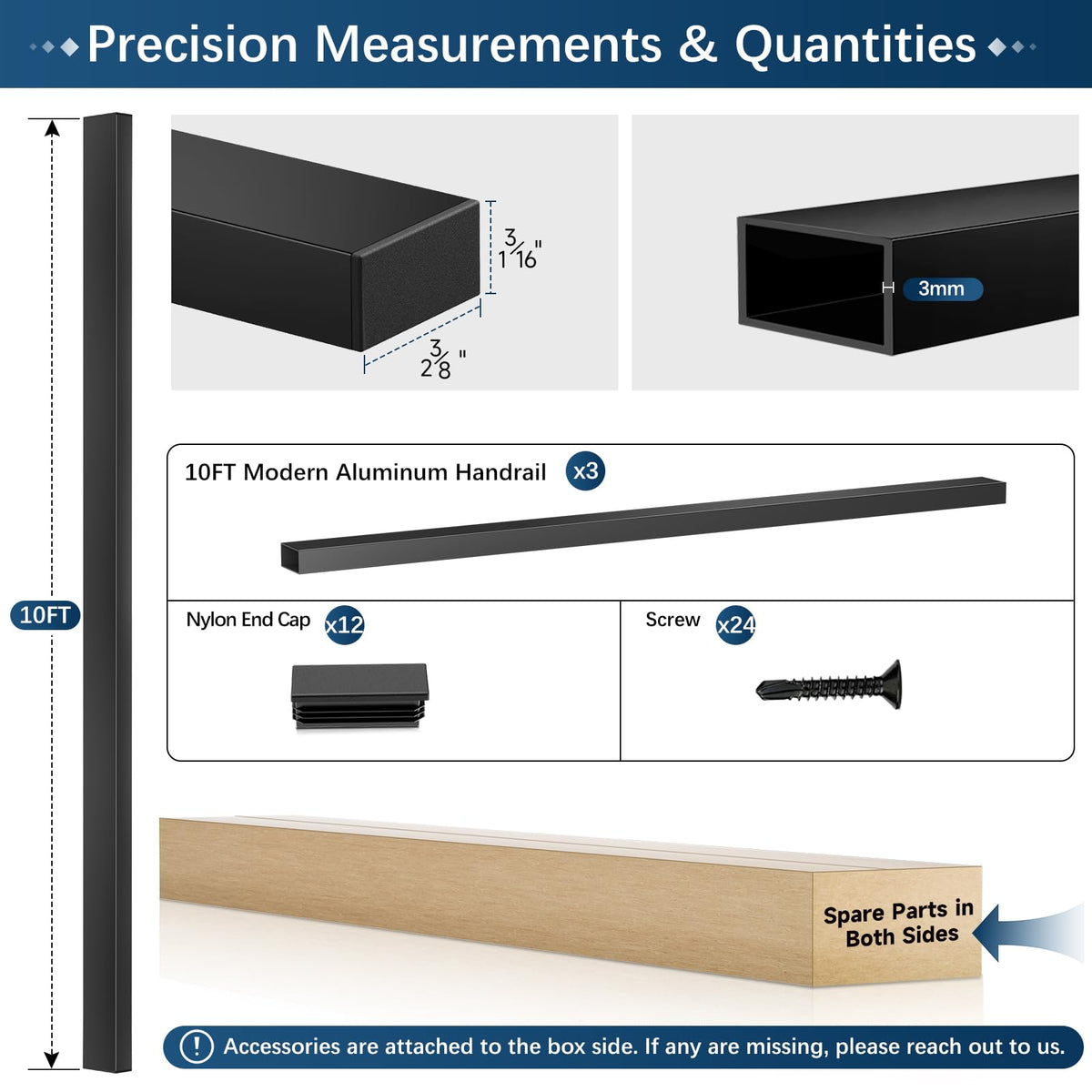 Black Aluminum Handrail 3 Pack L9933
