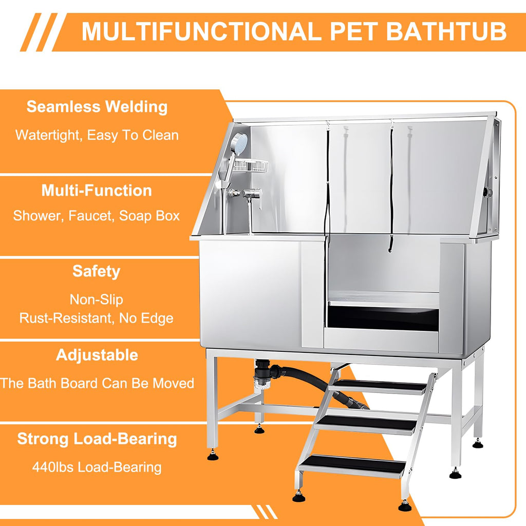 Stainless Steel 304 Dog Grooming Tub with Stairs and Faucet H13910