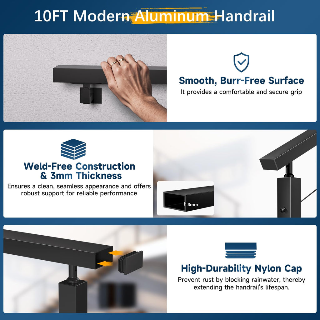 Black Aluminum Handrail 3 Pack L9933