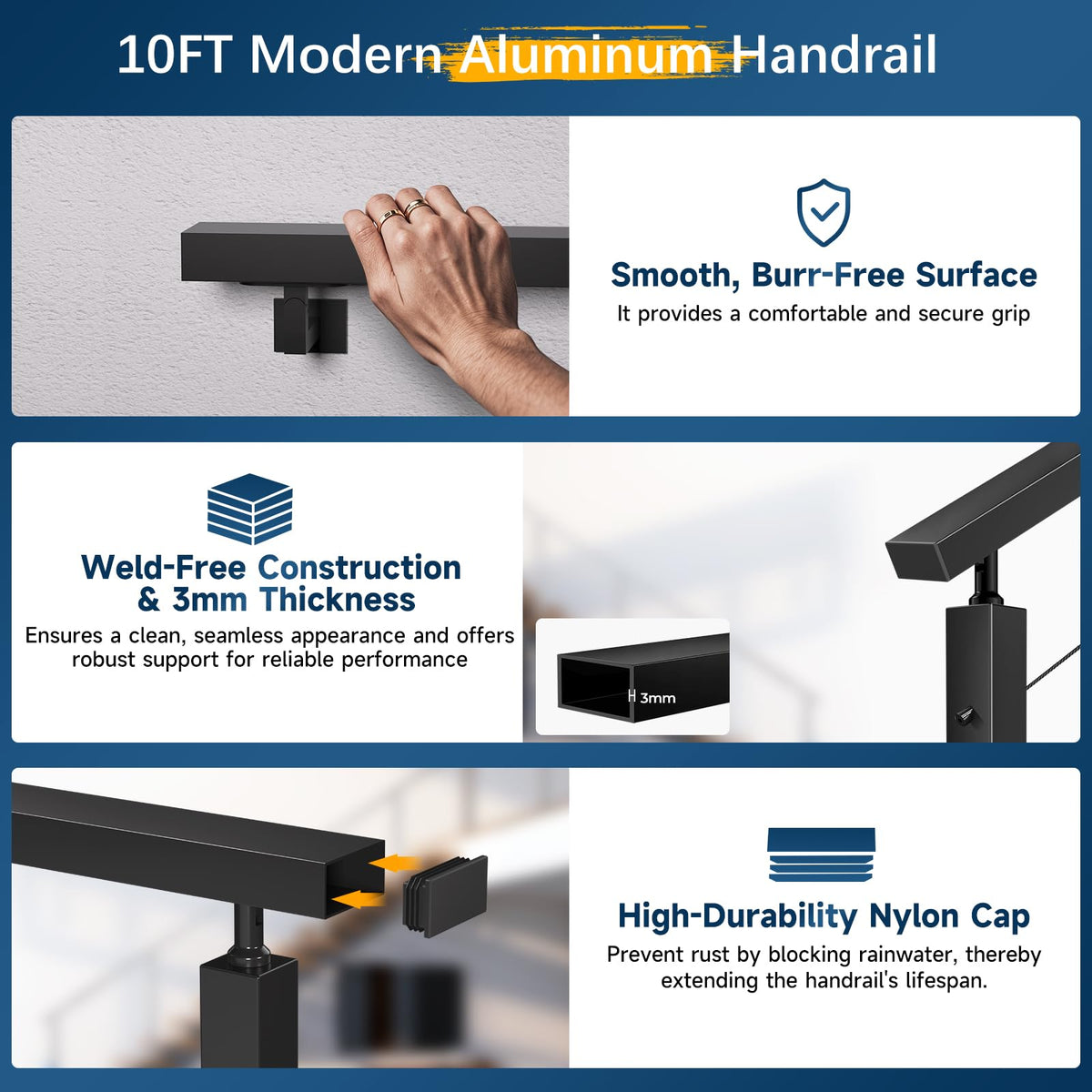Black Aluminum Handrail 3 Pack L9933